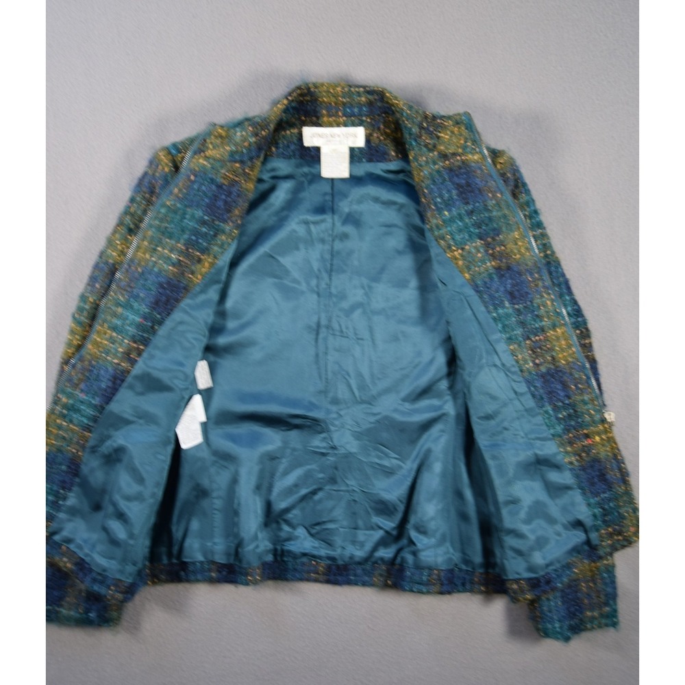 Jones New York Petite Jacket Womens 8P Wool Mohair Plaid Full Zip Fuzzy Blue - Picture 5 of 8